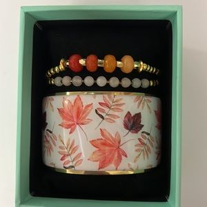 Rustic Cuff Artisan Fall Leaves Bracelet Set
